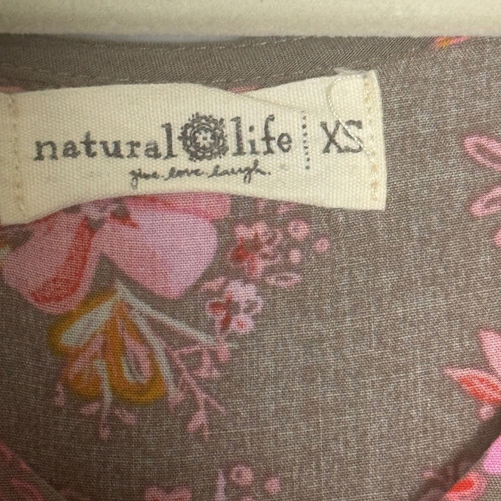 Natural Life Floral Tiered Maxi Dress Women XS Brown Pink Long Sleeve Boho - Picture 2 of 7
